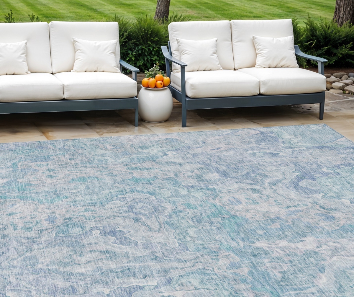 588483 8 x 10 ft. Abstract Washable Indoor & Outdoor Rectangle Area Rug, Sky Blue & Denim Blue