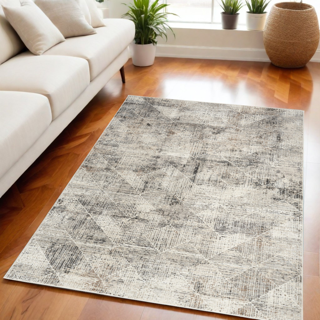 550316 5 x 7 ft. Abstract Non Skid Rectangle Area Rug, Ivory & Gray