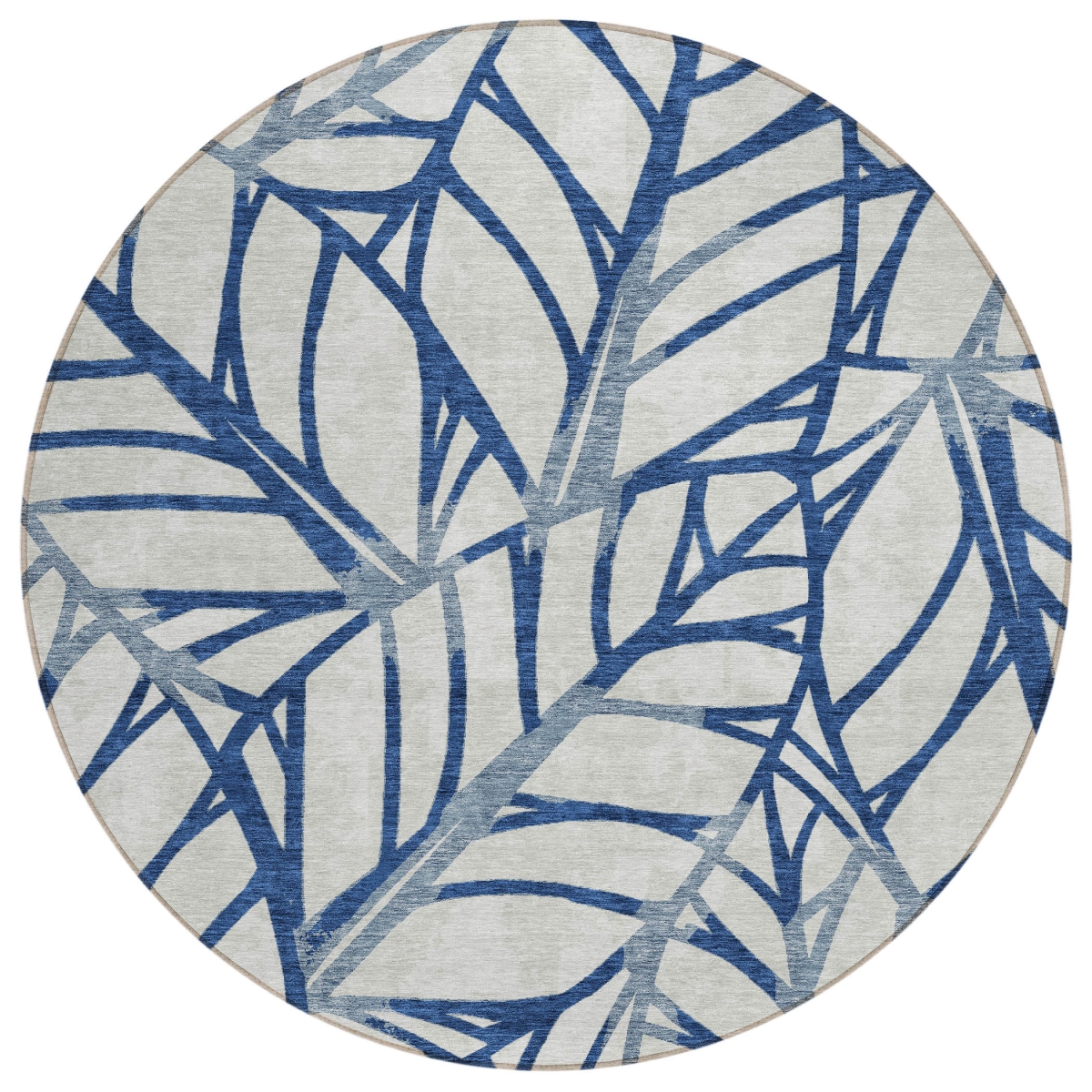 584214 8 ft. Round Floral Washable Indoor & Outdoor Area Rug, Navy Blue & Beige