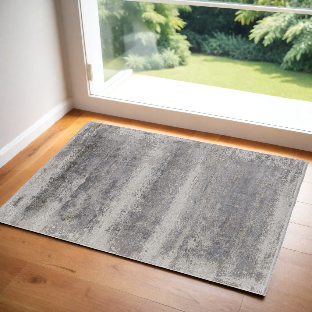 566002 3 x 5 ft. Abstract Power Loom Rectangle Area Rug with Fringe, Gray