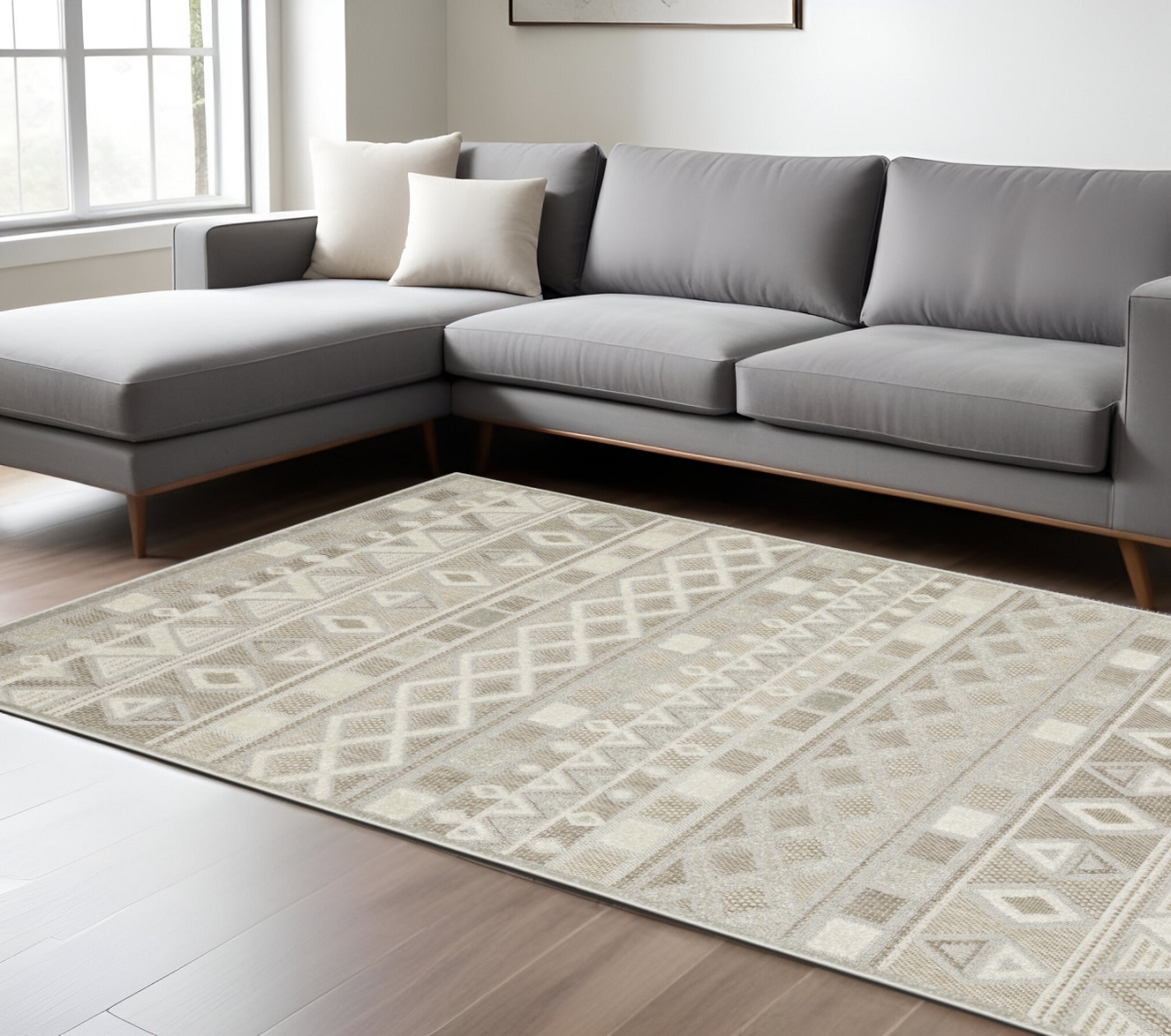 574844 10 x 13 ft. Geometric Rectangle Area Rug, Beige & Gray