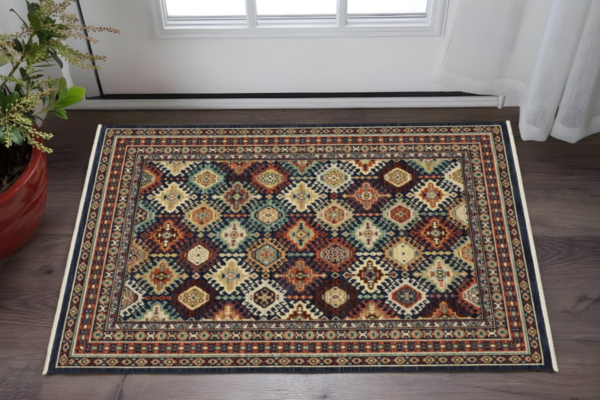 575322 2 x 3 ft. Oriental Rectangle Area Rug with Fringe, Navy Blue