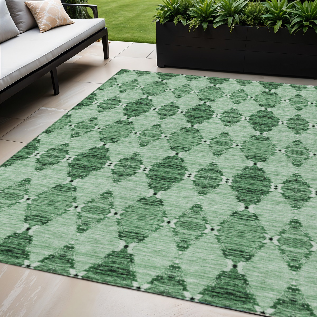 578143 5 x 8 ft. Moroccan Washable Indoor & Outdoor Rectangle Area Rug, Emerald & Green
