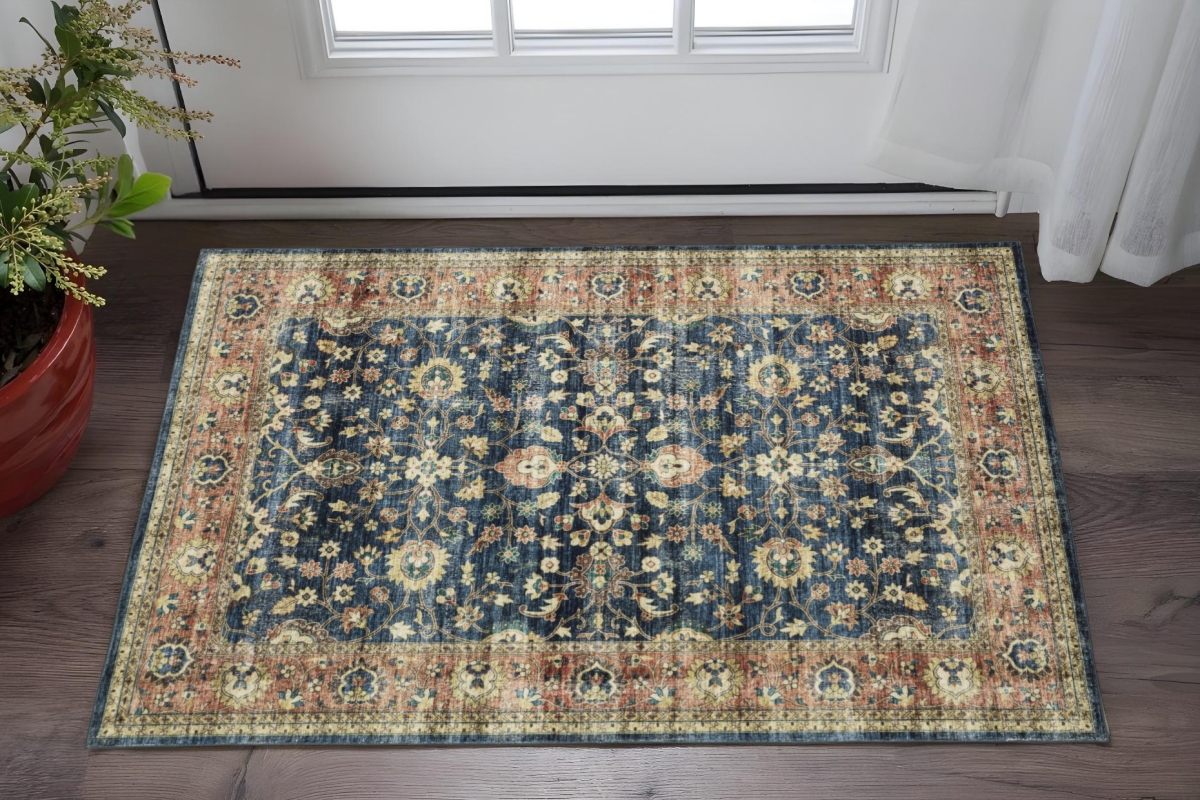 575180 2 x 3 ft. Oriental Distressed Rectangle Area Rug, Blue & Rust