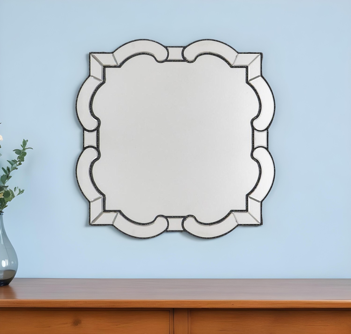 485073 32 in. Clear Scalloped Glass Framed Accent Mirror