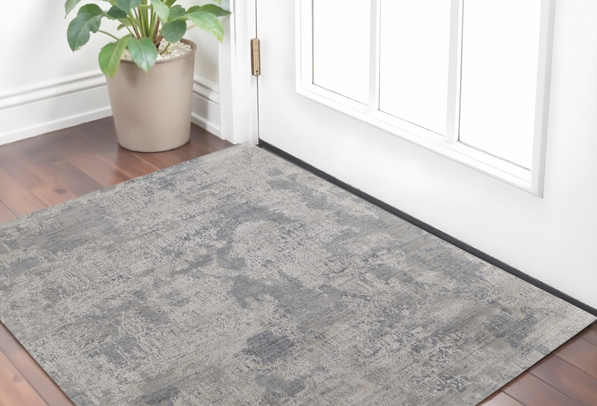 566866 2 x 3 ft. Abstract Hand Woven Worn Faded Rectangle Area Rug, Gray & Silver
