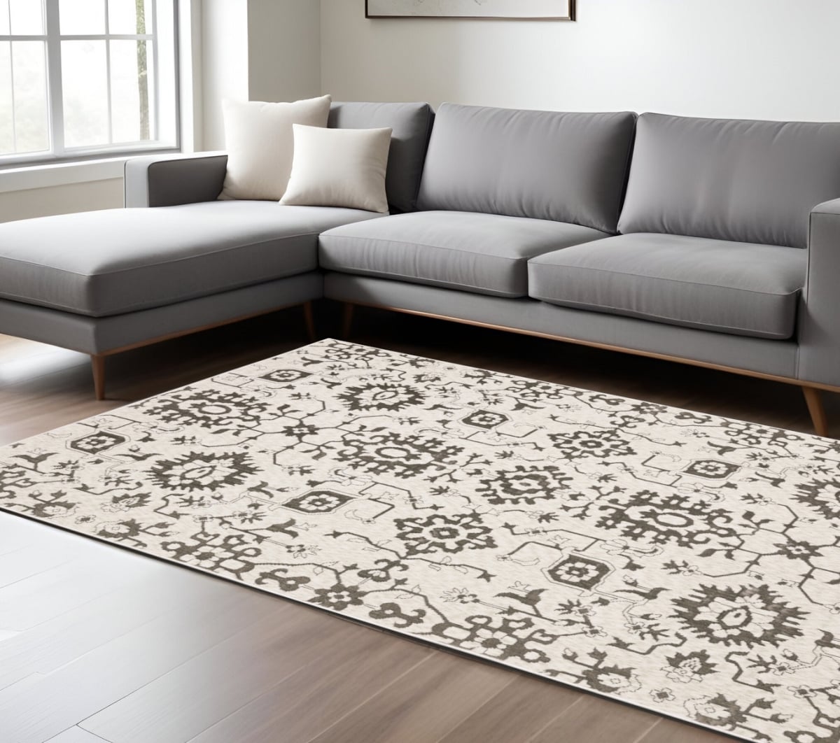 574719 10 x 13 ft. Oriental Rectangle Area Rug, Ivory & Gray