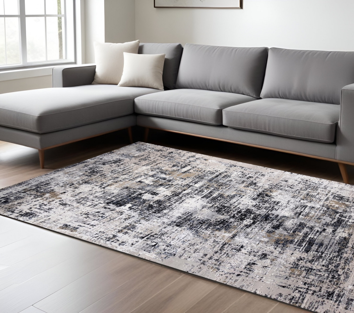 570086 8 x 11 ft. Abstract Rectangle Area Rug, Beige, Gray & White