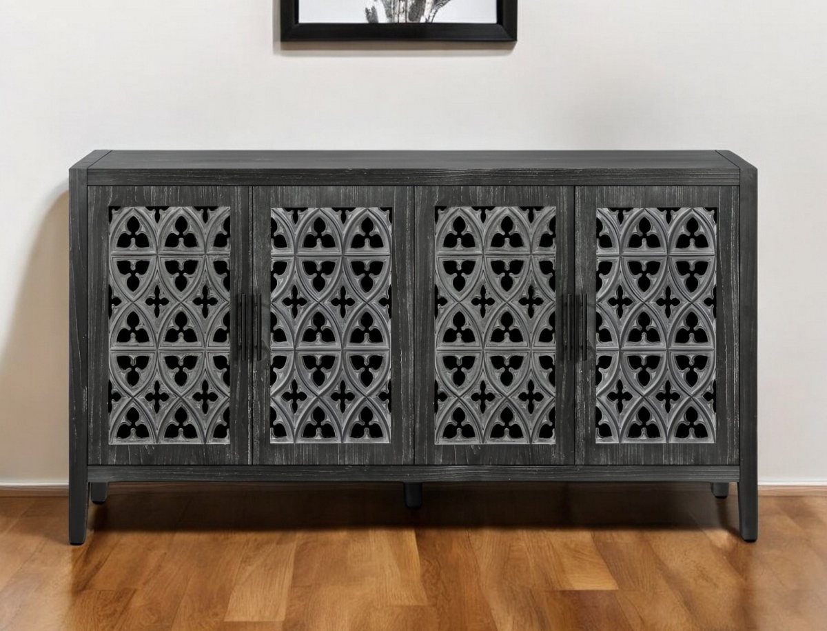 568410 65 in. Charcoal Distressed Wood Sideboard with Four Doors