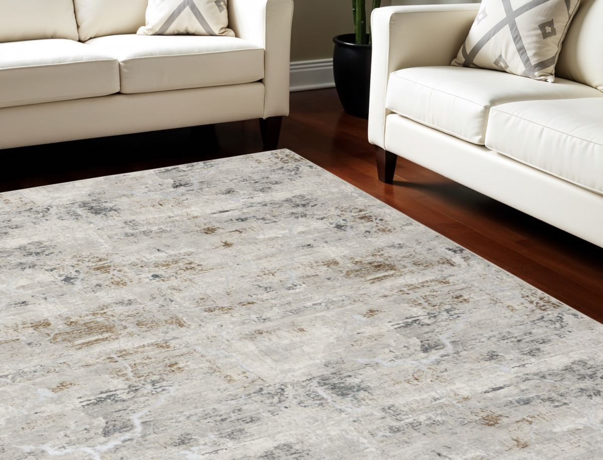 550597 8 x 10 ft. Abstract Non Skid Rectangle Area Rug, Ivory, Gray & Brown