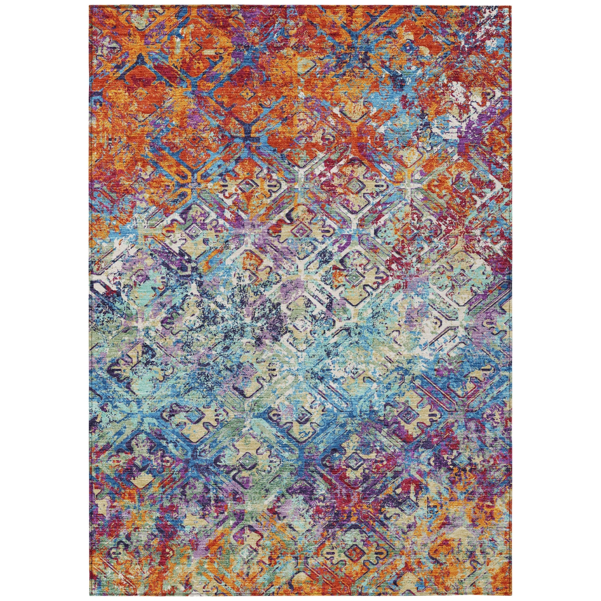 586076 9 x 12 ft. Geometric Washable Indoor & Outdoor Rectangle Area Rug, Copper, Blue & Red