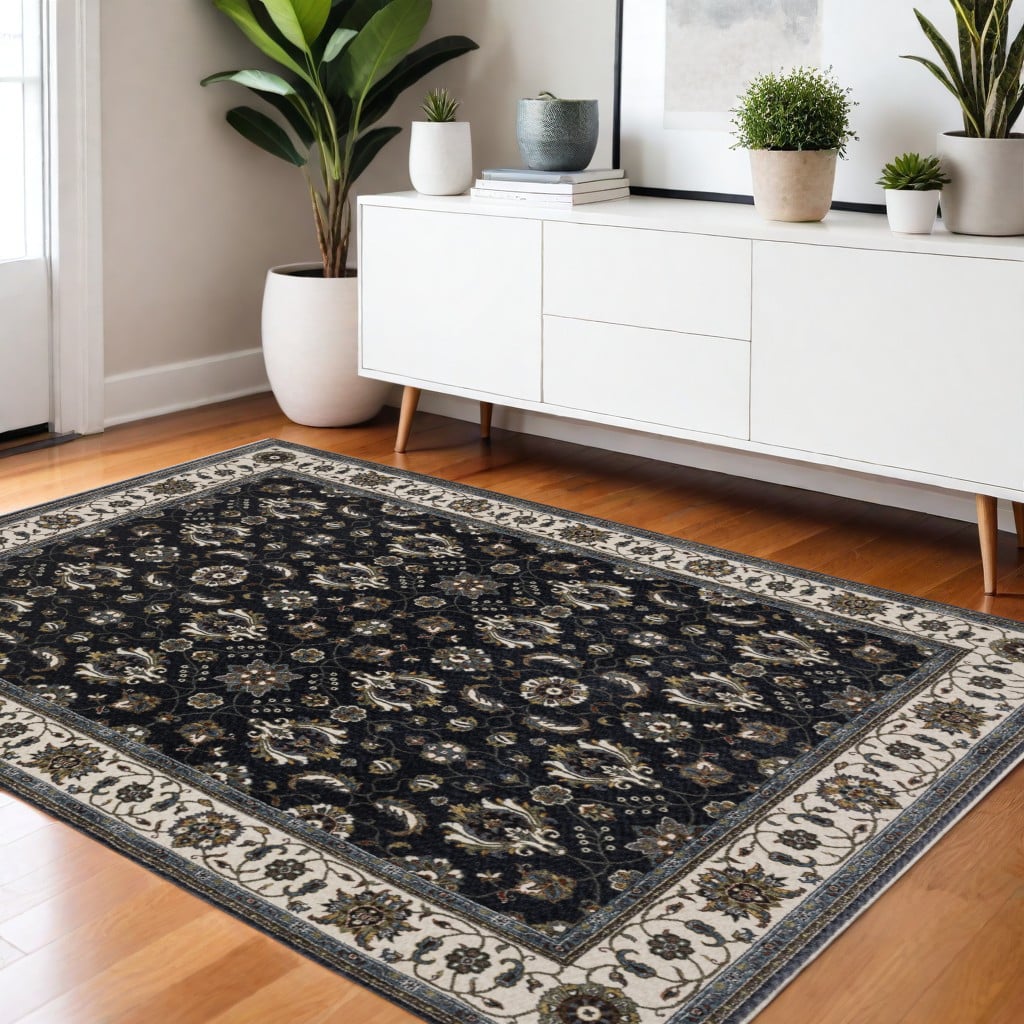 574858 4 x 6 ft. Oriental Rectangle Area Rug with Fringe, Blue & Ivory