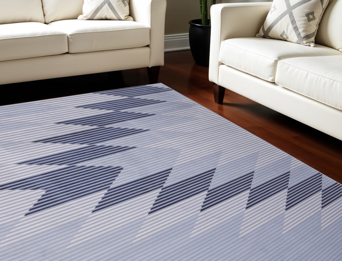 565933 10 x 13 ft. Geometric Power Loom Rectangle Area Rug, Blue, White & Gray