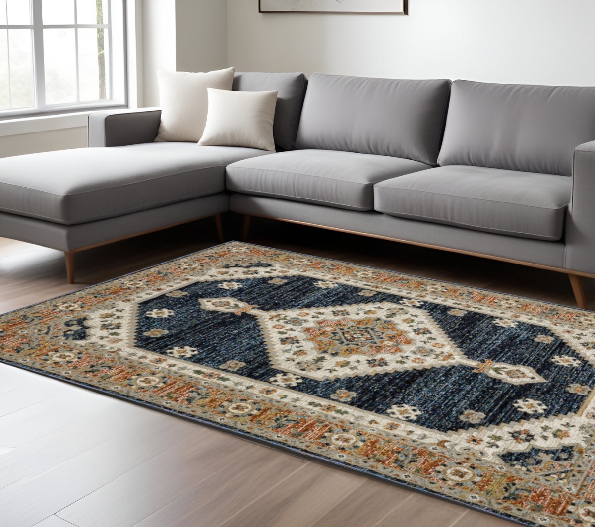576404 9 x 12 ft. Medallion Rectangle Area Rug, Blue & Orange