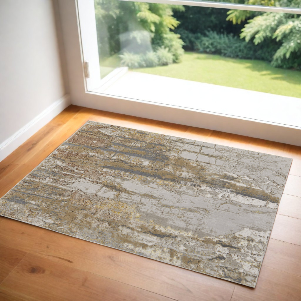 566598 2 x 3 ft. Abstract Power Loom Rectangle Area Rug, Ivory, Gray & Brown