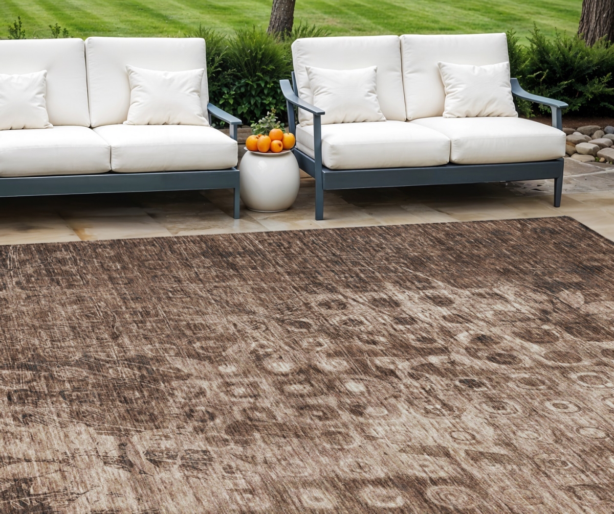 576988 10 x 14 ft. Ikat Washable Indoor & Outdoor Rectangle Area Rug, Chocolate