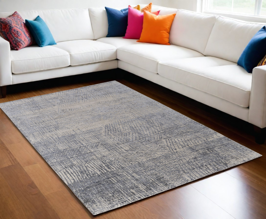 566954 5 x 8 ft. Abstract Hand Woven Worn Faded Rectangle Area Rug, Gray, Ivory & Blue
