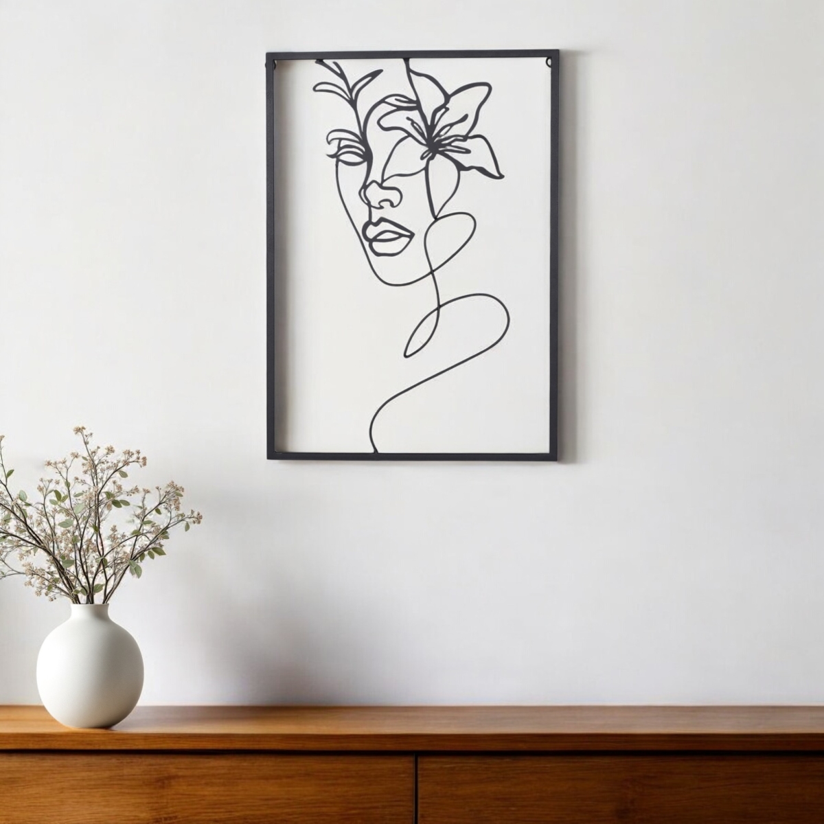 Picture of HomeRoots 574024 20 x 14 in. Black Metal Abstract Female Face Hanging Dimensional Sculpture