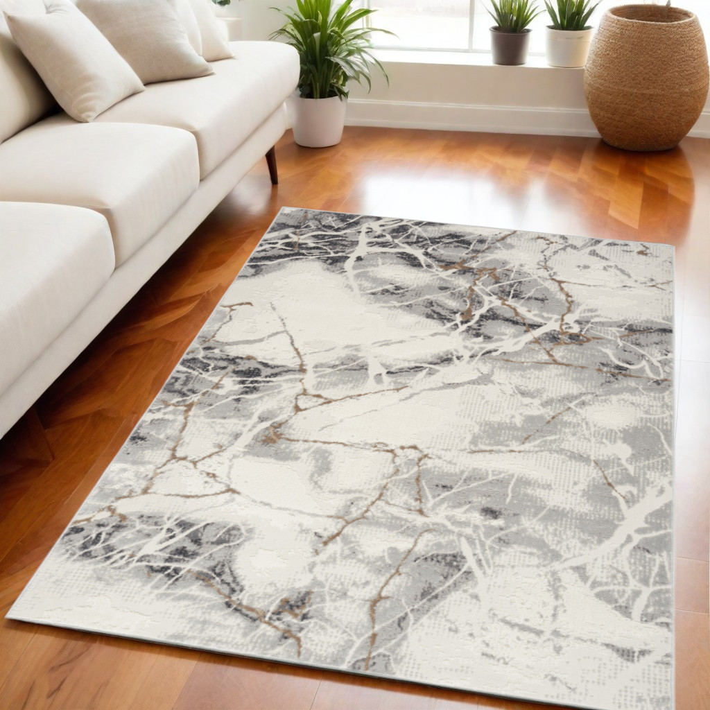 550169 5 x 7 ft. Abstract Non Skid Rectangle Area Rug, Ivory, Gray & Brown