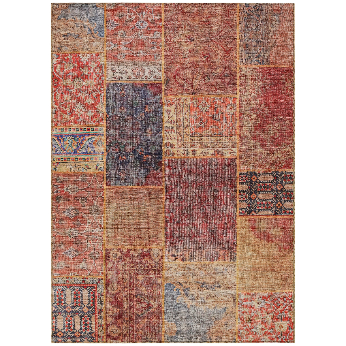 580919 8 x 10 ft. Patchwork Washable Indoor & Outdoor Rectangle Area Rug, Red, Orange & Blue