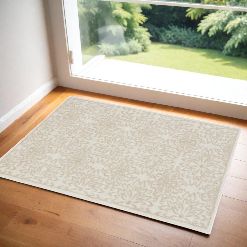 572457 3 x 5 ft. Floral Rectangle Area Rug, Beige & Ivory