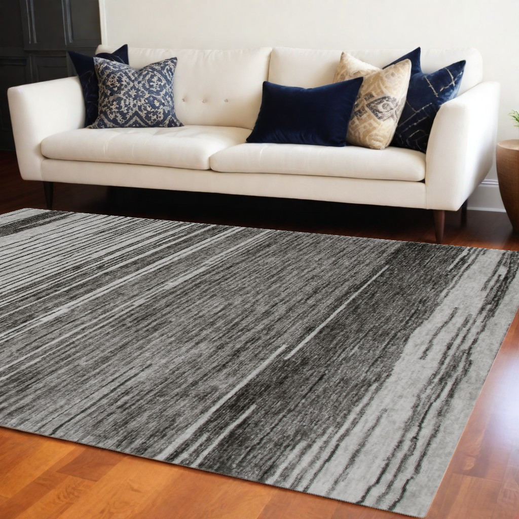 534395 7 x 10 ft. Abstract Power Loom Distressed Non Skid Rectangle Area Rug, Gray & Black