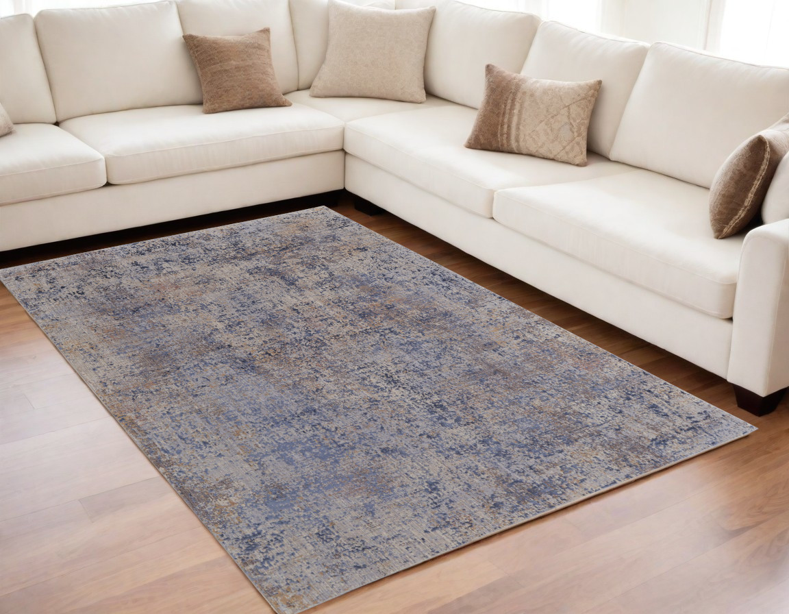 567664 5 x 8 ft. Abstract Power Loom Rectangle Area Rug, Blue, Brown & Tan
