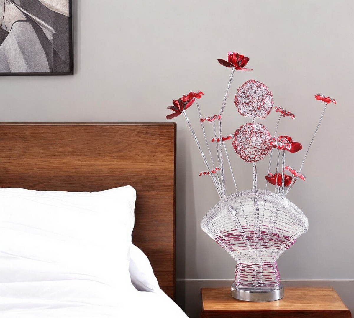 Silver & Clear Acrylic Rose Bedside Lamp - 22 in. - Modern Design