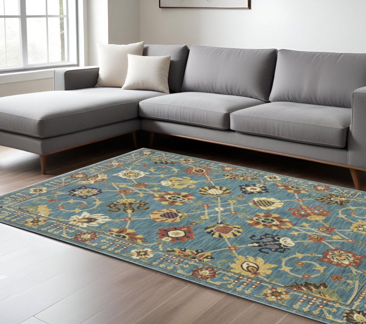 574571 7 x 10 ft. Oriental Rectangle Area Rug with Fringe, Blue, Yellow & Ivory