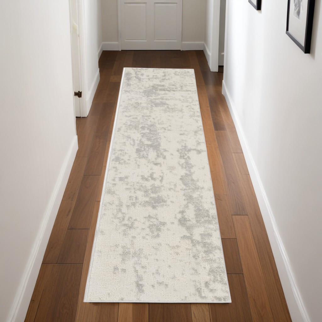 545167 8 ft. Abstract Power Loom Runner Rug, Gray & Ivory