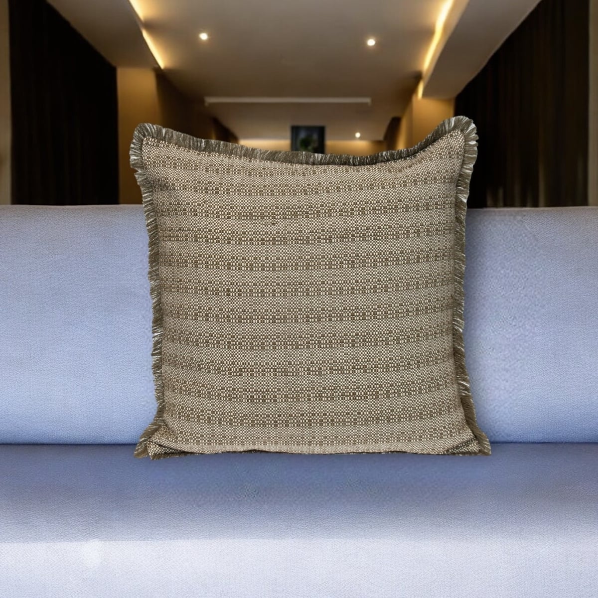 Striped Cotton Throw Pillow - Green & White - 24 in. - Soft with Fringe