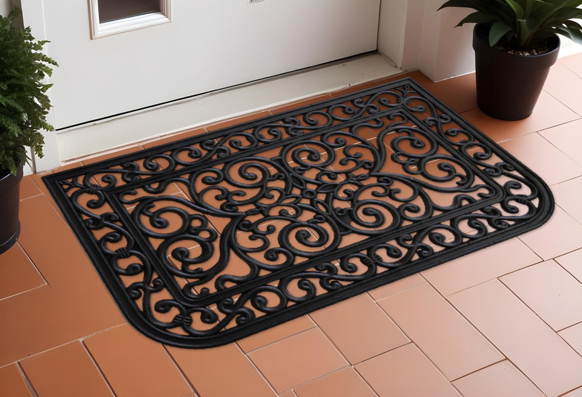 555236 18 x 30 in. Black Rubber Scrollwork Outdoor Door Mat