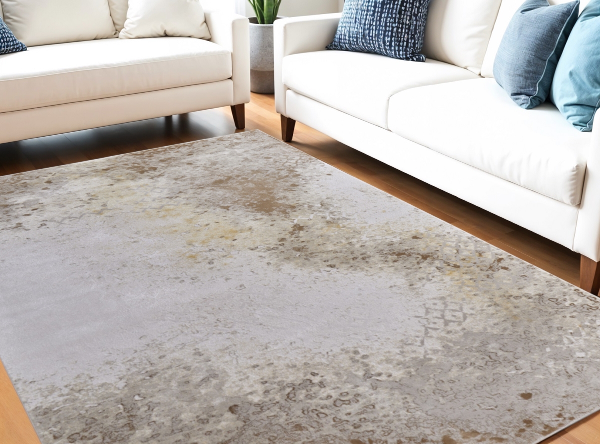 565864 5 x 8 ft. Abstract Power Loom Worn Faded Rectangle Area Rug, Tan & Ivory