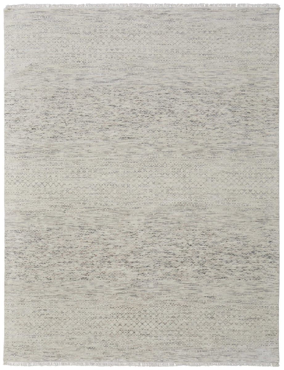 566673 8 x 10 ft. Wool Hand Knotted Rectangle Area Rug with Fringe, Ivory & Gray