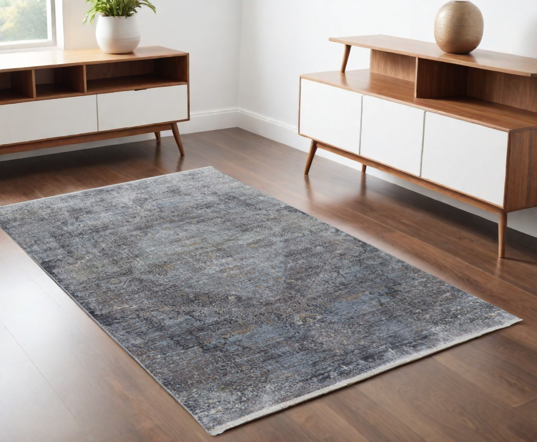 566329 4 x 5 ft. Abstract Power Loom Worn Faded Rectangle Area Rug, Gray & Silver