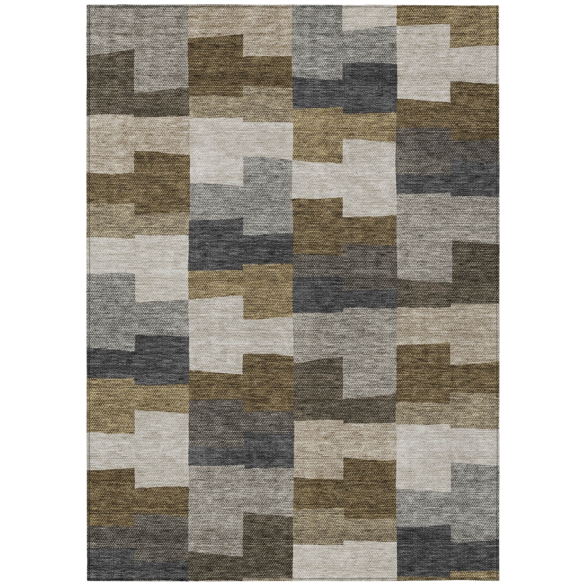 580379 8 x 10 ft. Geometric Washable Indoor & Outdoor Rectangle Area Rug, Brown, Beige & Ivory