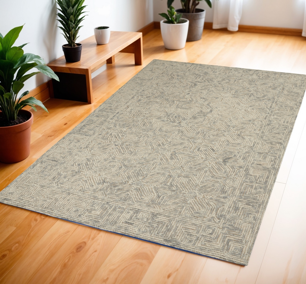 553498 4 x 6 ft. Wool Abstract Geometric Rectangle Area Rug, Beige & Gray