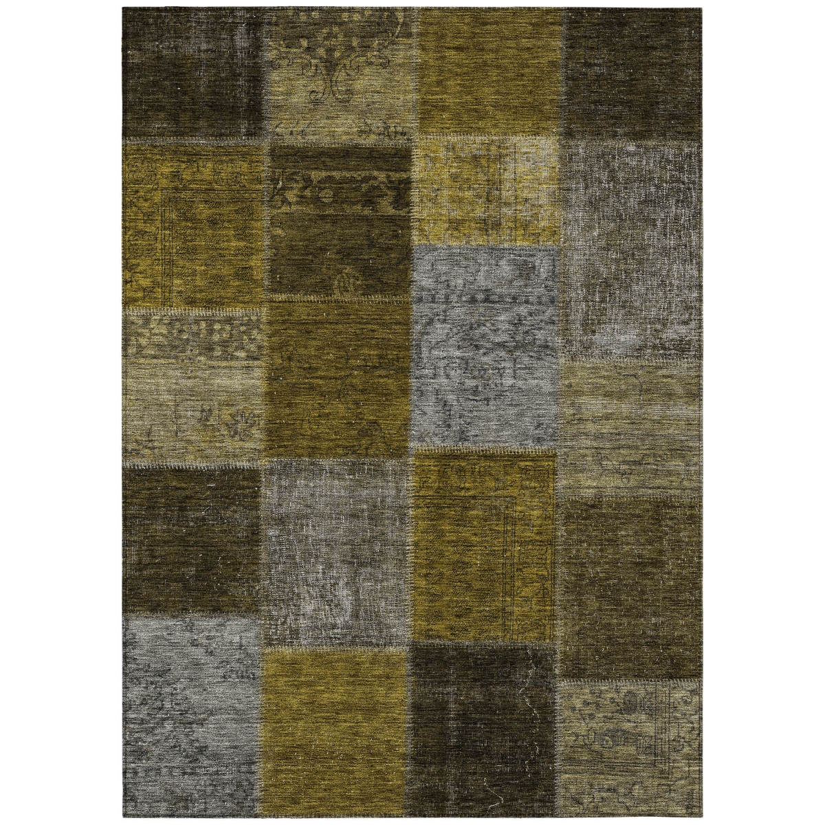 580641 5 x 8 ft. Patchwork Washable Indoor & Outdoor Rectangle Area Rug, Brown, Gold & Taupe