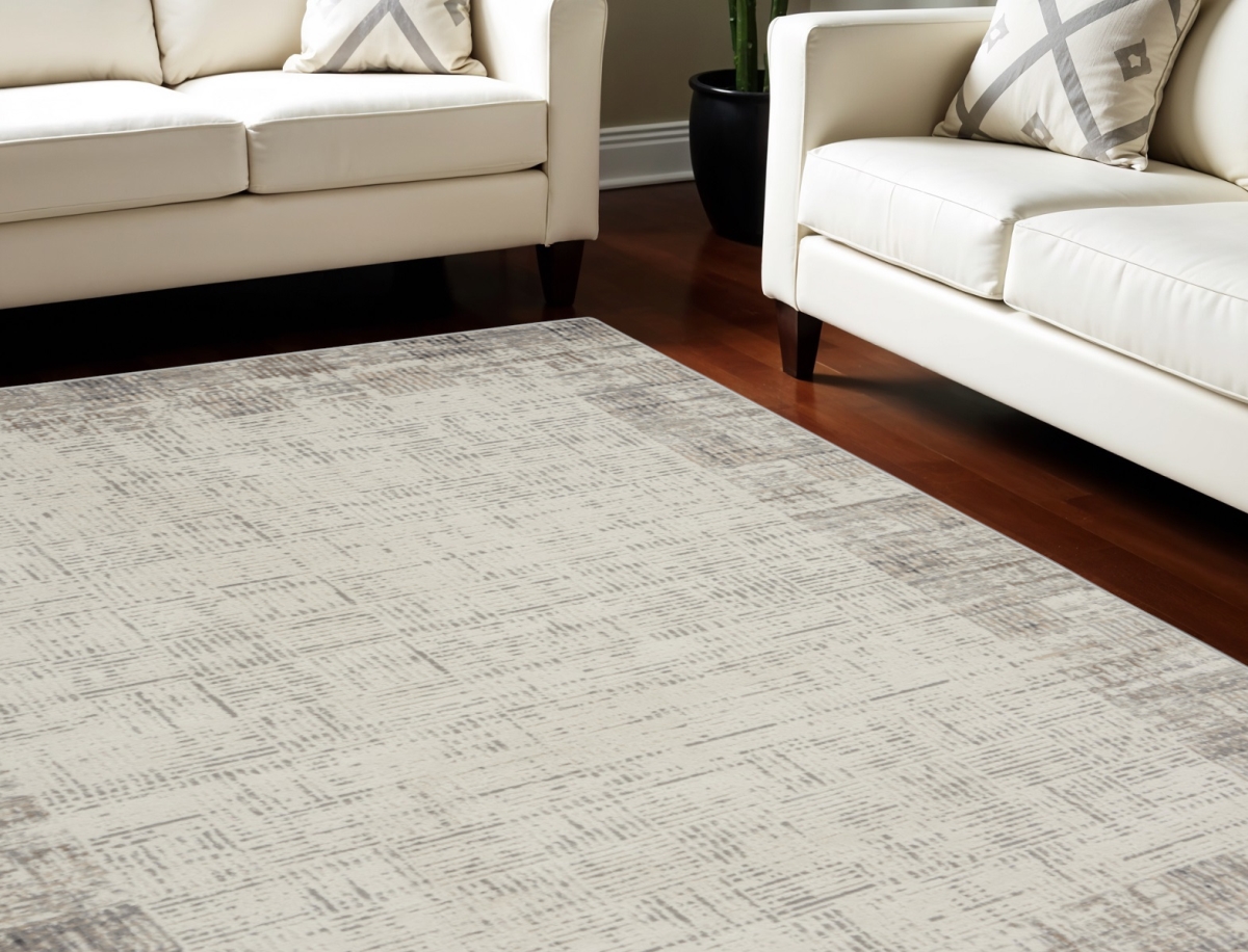 569827 9 x 12 ft. Abstract Rectangle Area Rug - Ivory & Gray