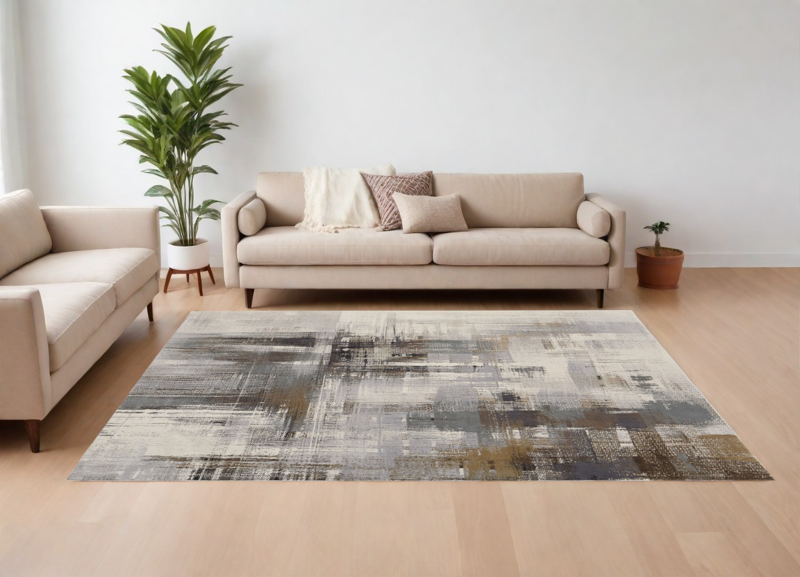 566718 12 x 15 ft. Abstract Power Loom Rectangle Area Rug, Ivory, Gray & Brown