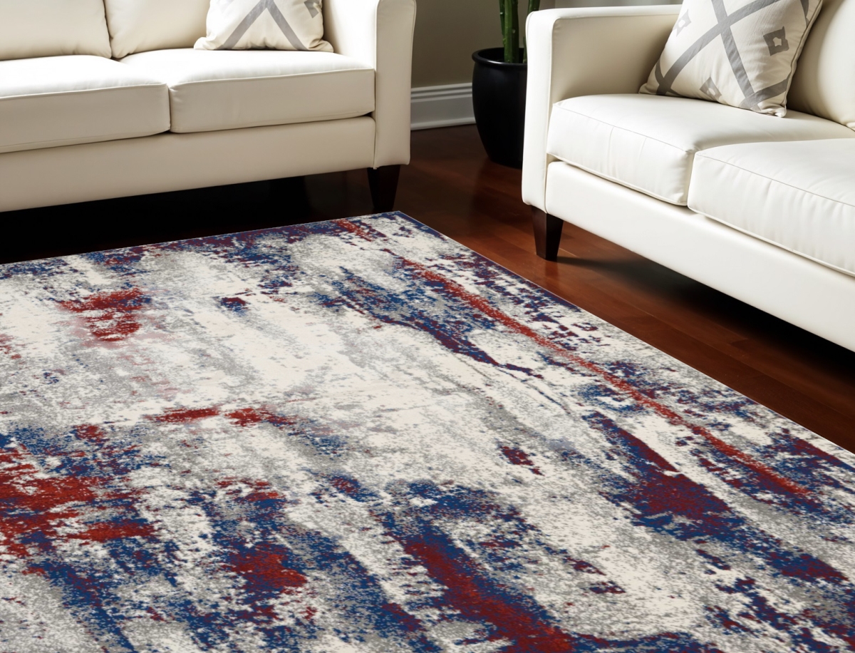 551244 8 x 11 ft. Abstract Non Skid Rectangle Area Rug, Ivory, Red & Blue