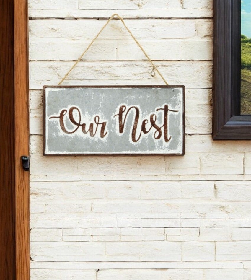 487531 6 x 12 in. Gray & Brown Our Nest Galvanized Metal Wall Decor