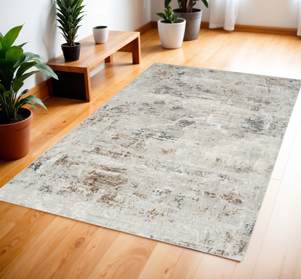 553434 4 x 6 ft. Abstract Non Skid Rectangle Area Rug, Ivory, Black & Gray