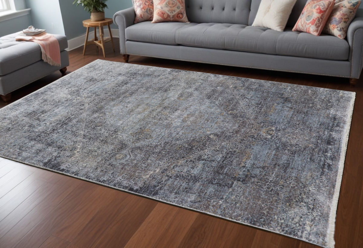 566333 9 x 13 ft. Abstract Power Loom Worn Faded Rectangle Area Rug, Gray & Silver