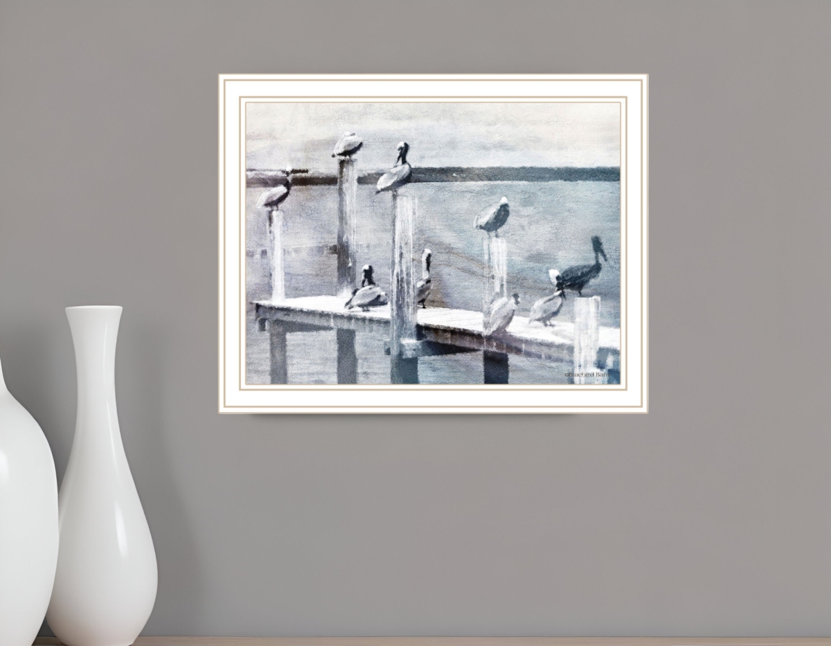529617 Birds on the Pier White Framed Print Wall Art