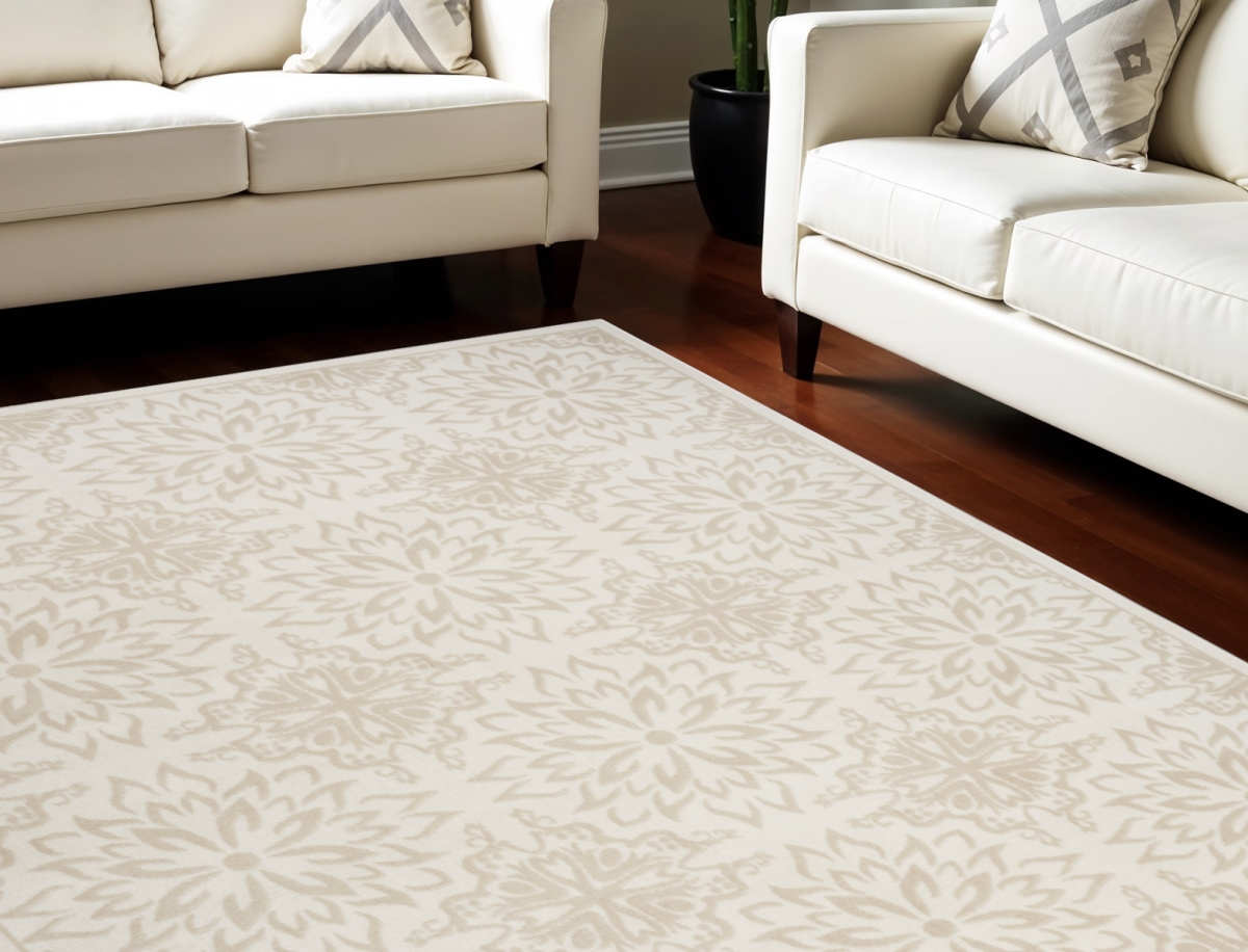 554926 8 x 10 ft. Floral Rectangle Area Rug, Beige & Ivory