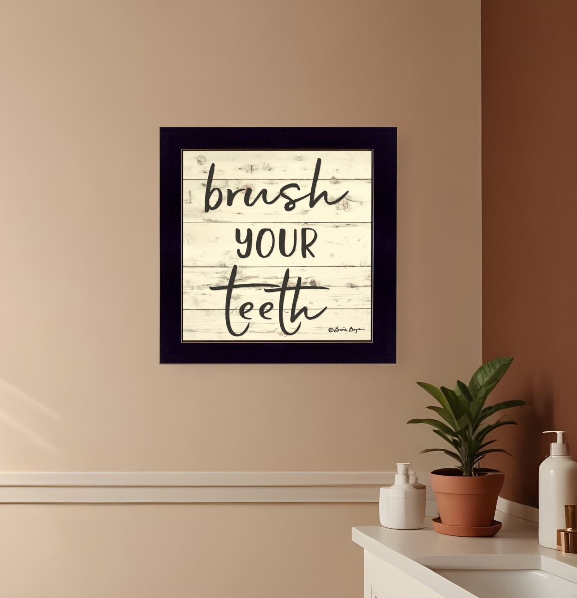 529642 Brush Your Teeth Black Framed Print Bathroom Wall Art