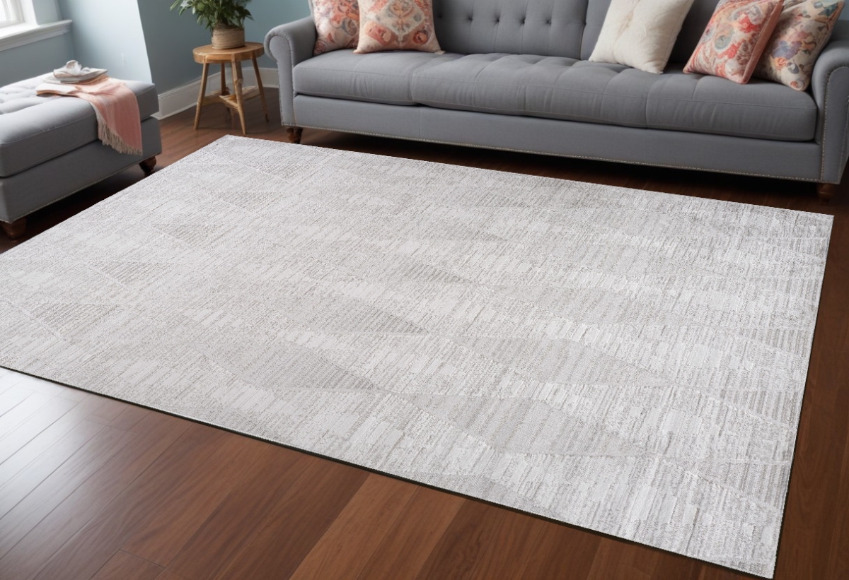 558499 8 x 11 ft. Geometric Distressed Rectangle Area Rug, Gray & Ivory