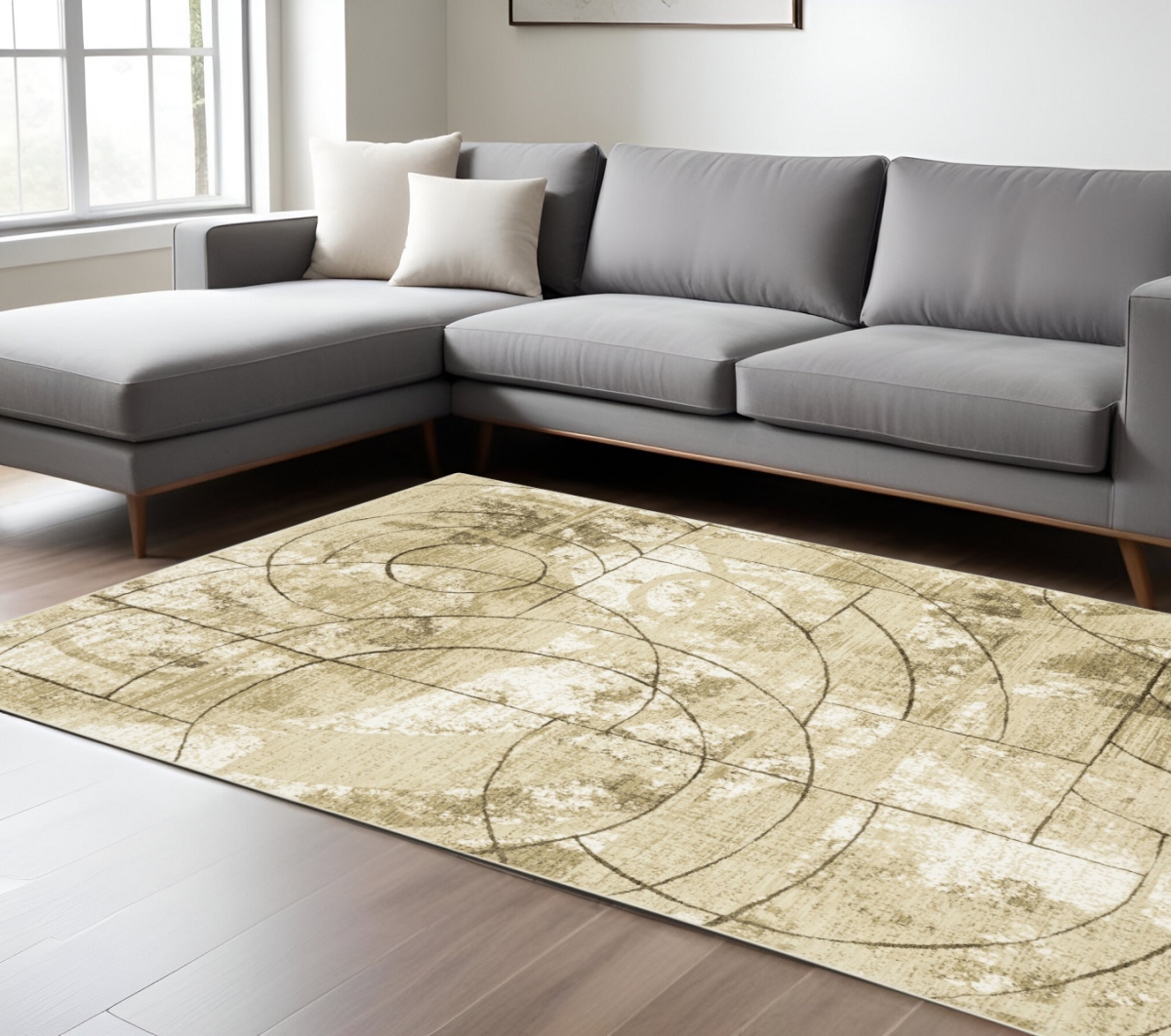576100 8 x 11 ft. Geometric Rectangle Area Rug, Beige & Brown