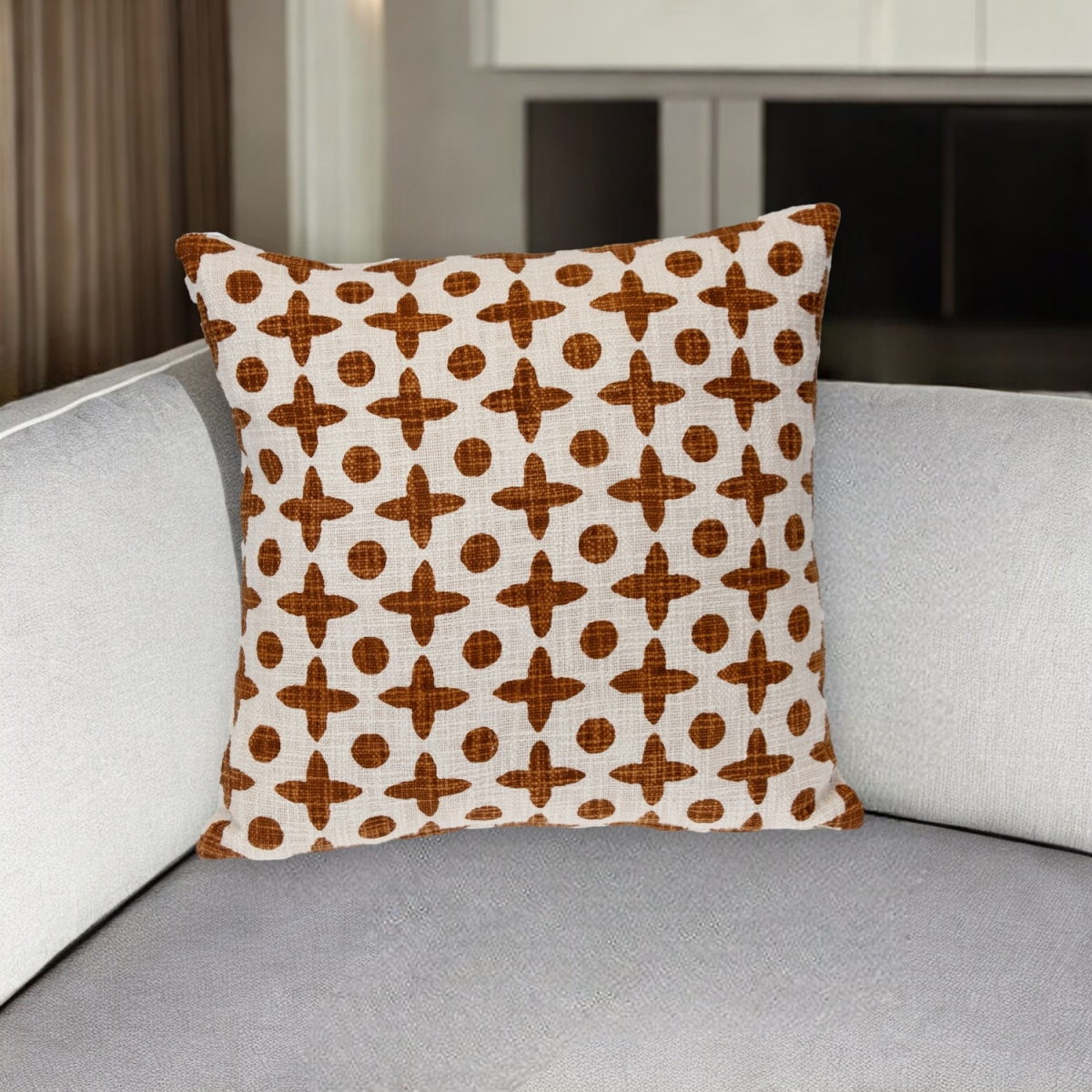 529308 18 in. Beige & Brown Geometric Cotton Throw Pillow